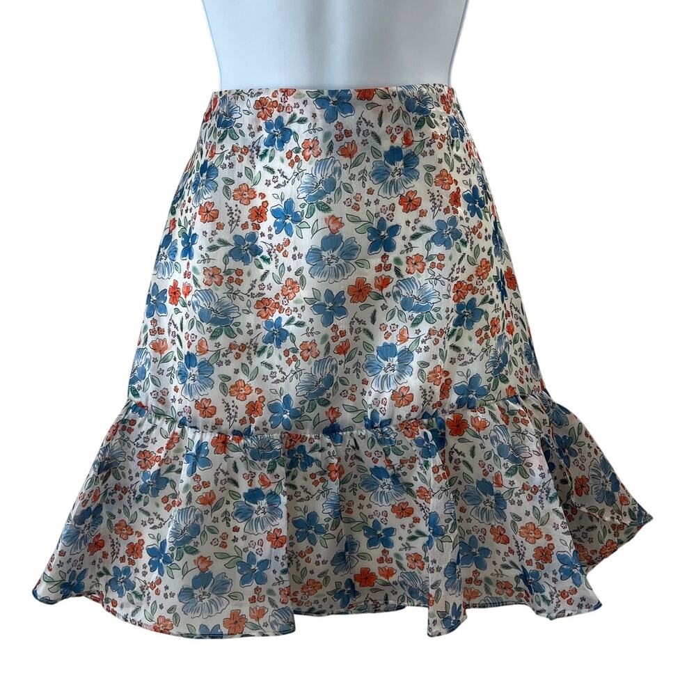 Wildfox Floral Ruffle Satin Mini Skirt Womens Small Boho Dainty Cutesy